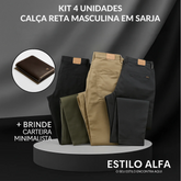 Kit 4 Calças Reta em Sarja + Brinde